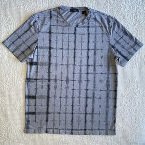 THEORY Men’s Grey Tie Dye Grid Short Sleeve T-shirt Large